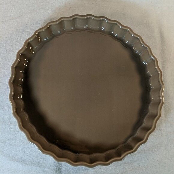 Emile Henry France 6000 11.5" Fluted Tart Dish Ceramic Quiche Taupe Brown Baking - Picture 2 of 13
